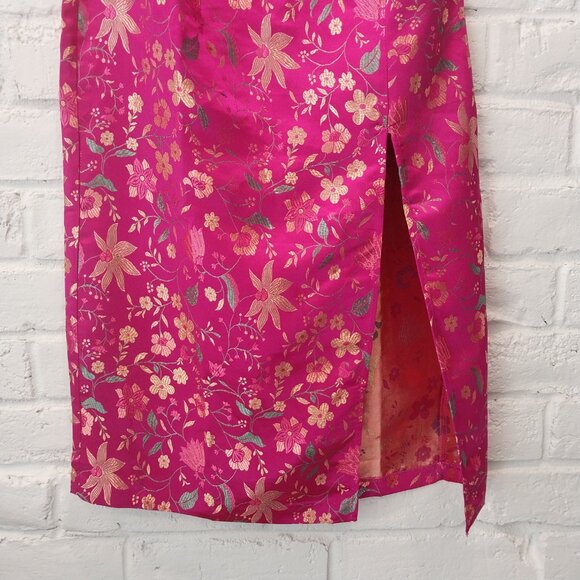 Lulus Strapless Midi Dress M 6 Make a Move Pink Magenta Satin Floral Jacquard - Picture 7 of 15